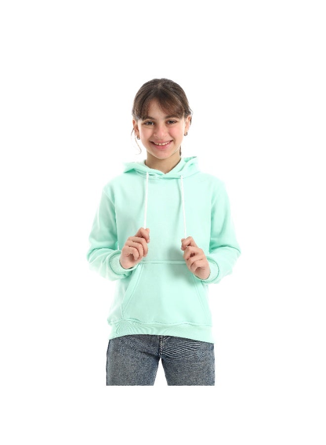 Andora Long Sleeves Plain Comfy Girls Hoodie_Aqua Green - Image 1